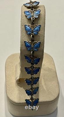 Signed Vtg Volmer Bahner Sterling Denmark 6 Blue Enamel Butterfly Bracelet 9.6g