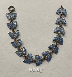 Signed Vtg Volmer Bahner Sterling Denmark 6 Blue Enamel Butterfly Bracelet 9.6g