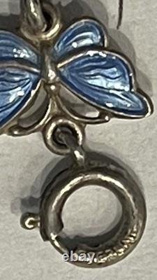Signed Vtg Volmer Bahner Sterling Denmark 6 Blue Enamel Butterfly Bracelet 9.6g