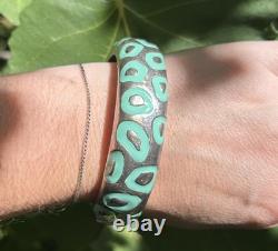 Simon Sebbag Sterling Silver Blue Enamel Animal Print Bangle Bracelet