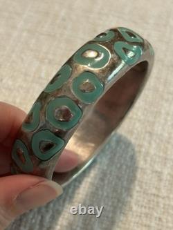 Simon Sebbag Sterling Silver Blue Enamel Animal Print Bangle Bracelet
