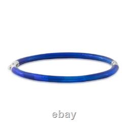 Soho 3MM cobalt blue enamel white gold leaf inlay bangle sterling silver $250