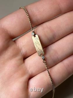 Solid 14K Yellow Gold Bracelet & Name Engraving &Blue Enamel Flower Accents, 5