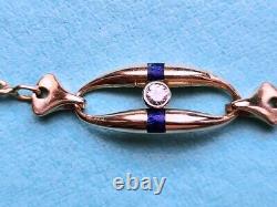 Solid 18k Yellow Gold Blue Enamel Diamond ID Link Bracelet 7.75 8gr