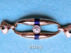 Solid 18k Yellow Gold Blue Enamel Diamond ID Link Bracelet 7.75 8gr