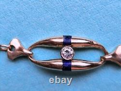 Solid 18k Yellow Gold Blue Enamel Diamond ID Link Bracelet 7.75 8gr