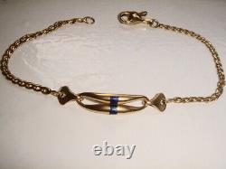 Solid 18k Yellow Gold Blue Enamel ID Link Bracelet 7.75 7.8gr