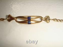 Solid 18k Yellow Gold Blue Enamel ID Link Bracelet 7.75 7.8gr