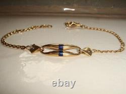 Solid 18k Yellow Gold Blue Enamel ID Link Bracelet 7.75 7.8gr