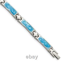 Stainless Steel Polished with Blue Swirl Enamel Link Bracelet 7.25 for Women