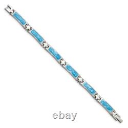 Stainless Steel Polished with Blue Swirl Enamel Link Bracelet 7.25 for Women