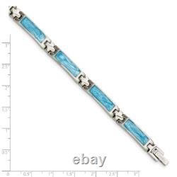 Stainless Steel Polished with Blue Swirl Enamel Link Bracelet 7.25 for Women