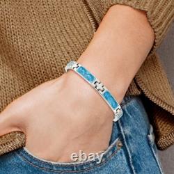Stainless Steel Polished with Blue Swirl Enamel Link Bracelet 7.25 for Women