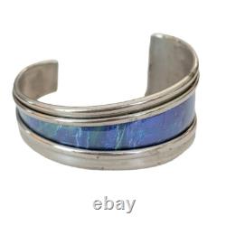 Sterling Blue Enamel Modernist Cuff Bracelet, Signed M718
