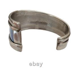 Sterling Blue Enamel Modernist Cuff Bracelet, Signed M718
