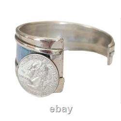 Sterling Blue Enamel Modernist Cuff Bracelet, Signed M718