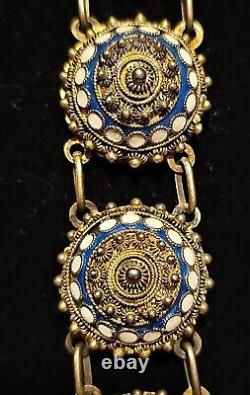 Sterling Chinese Export Gold Gilt Blue Enamel Bracelet