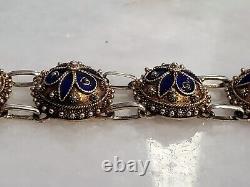 Sterling Chinese Export Gold Gilt Blue Enamel Bracelet 7