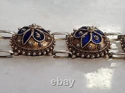 Sterling Chinese Export Gold Gilt Blue Enamel Bracelet 7