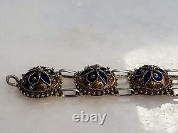 Sterling Chinese Export Gold Gilt Blue Enamel Bracelet 7