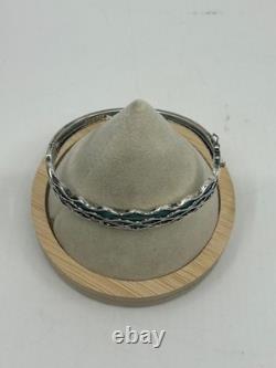 Sterling Silver 925 Blue Enamel Water Wave Design Cuff Bracelet 6.5