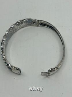 Sterling Silver 925 Blue Enamel Water Wave Design Cuff Bracelet 6.5