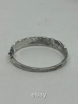 Sterling Silver 925 Blue Enamel Water Wave Design Cuff Bracelet 6.5