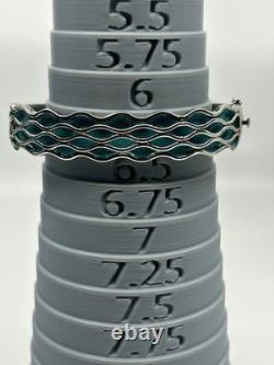 Sterling Silver 925 Blue Enamel Water Wave Design Cuff Bracelet 6.5