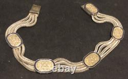 Sterling Silver 925 Lot Bracelet J47 Vintage Turkish Blue Enamel Multi Strand