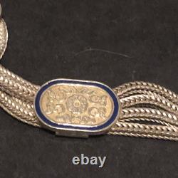 Sterling Silver 925 Lot Bracelet J47 Vintage Turkish Blue Enamel Multi Strand