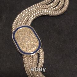 Sterling Silver 925 Lot Bracelet J47 Vintage Turkish Blue Enamel Multi Strand