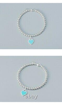 Sterling Silver 925 Mini Heart Tag Beaded Bracelet Enamel Heart Tag Necklace