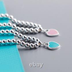 Sterling Silver 925 Mini Heart Tag Beaded Bracelet Enamel Heart Tag Necklace