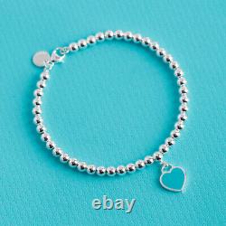 Sterling Silver 925 Mini Heart Tag Beaded Bracelet Enamel Heart Tag Necklace