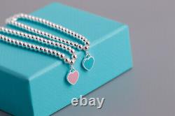 Sterling Silver 925 Mini Heart Tag Beaded Bracelet Enamel Heart Tag Necklace