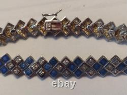 Sterling Silver Blue Enamel & Clear Gems Bracelet