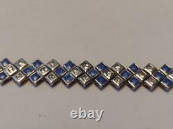 Sterling Silver Blue Enamel & Clear Gems Bracelet