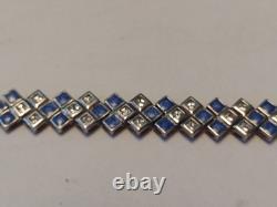 Sterling Silver Blue Enamel & Clear Gems Bracelet