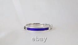 Sterling Silver Blue Enamel Cuban Chain & Cuff Bracelet, 7.5 inches 36.0g