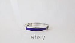 Sterling Silver Blue Enamel Cuban Chain & Cuff Bracelet, 7.5 inches 36.0g