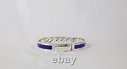 Sterling Silver Blue Enamel Cuban Chain & Cuff Bracelet, 7.5 inches 36.0g