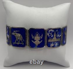 Sterling Silver Blue Enamel Slam Panel Bracelet (58.45g)