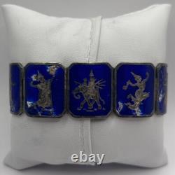 Sterling Silver Blue Enamel Slam Panel Bracelet (58.45g)