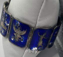 Sterling Silver Blue Enamel Slam Panel Bracelet (58.45g)