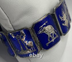 Sterling Silver Blue Enamel Slam Panel Bracelet (58.45g)