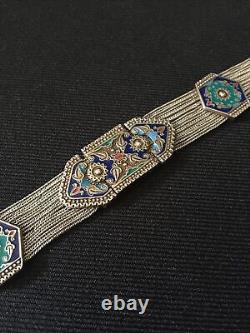 Sterling Silver & Blue Enamel Turkish Bracelet