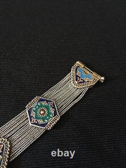 Sterling Silver & Blue Enamel Turkish Bracelet