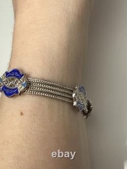 Sterling Silver & Blue Enamel Turkish Bracelet 6.5 Foxtail Multi Strand Panel