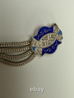 Sterling Silver & Blue Enamel Turkish Bracelet 6.5 Foxtail Multi Strand Panel