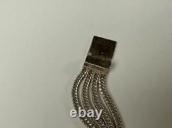 Sterling Silver & Blue Enamel Turkish Bracelet 6.5 Foxtail Multi Strand Panel